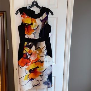 Pamella Roland Abstract Satin Print Dress